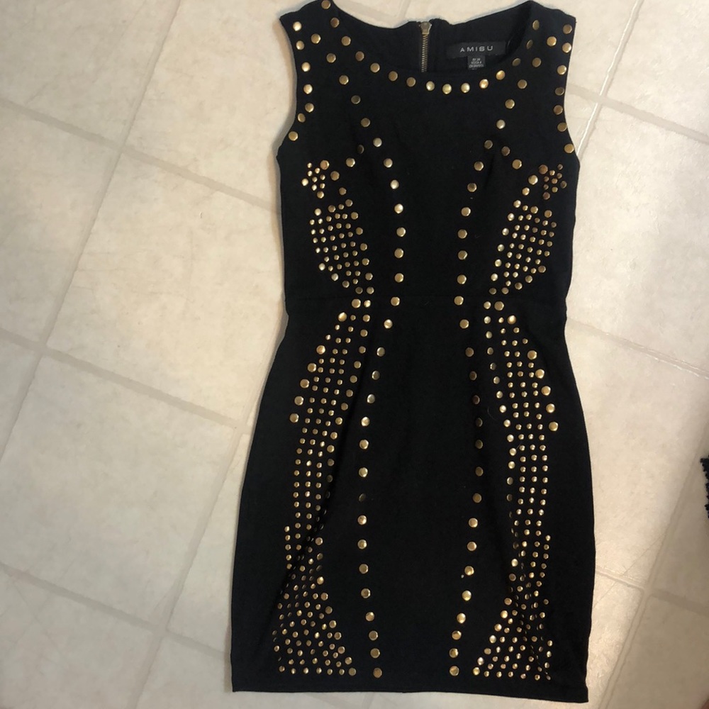 AMISU Black and gold studded dress